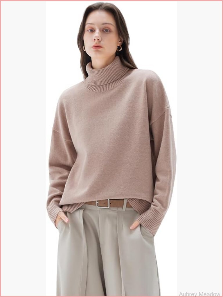 Cashmere Blend Oversized Turtleneck Pullover Sweater Long Sleeve Knit Jumper